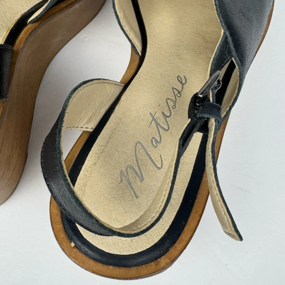 Matisse Eyals Slingback Platform Wedge Mule Sandal Womens 8 Black Leather